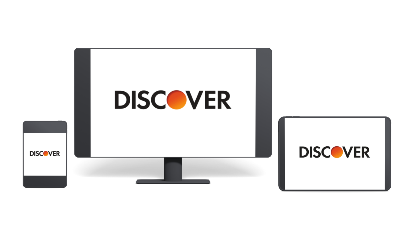 Illustration of the Discover sign-in screen shown on a laptop, tablet and phone